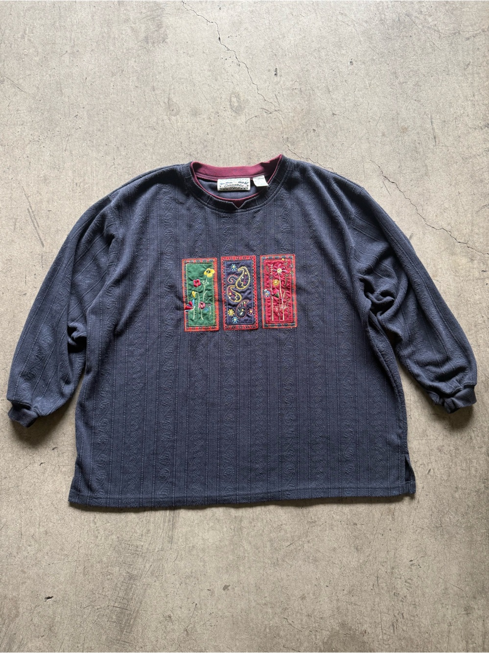 Emerald Isle - Vintage Patch Navy Long Sleeve Shirt with Floral Panels - 2X